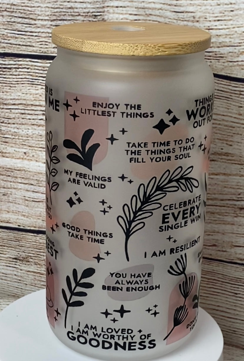 Daily reminders frosted glass 16 ounce beer can tumbler