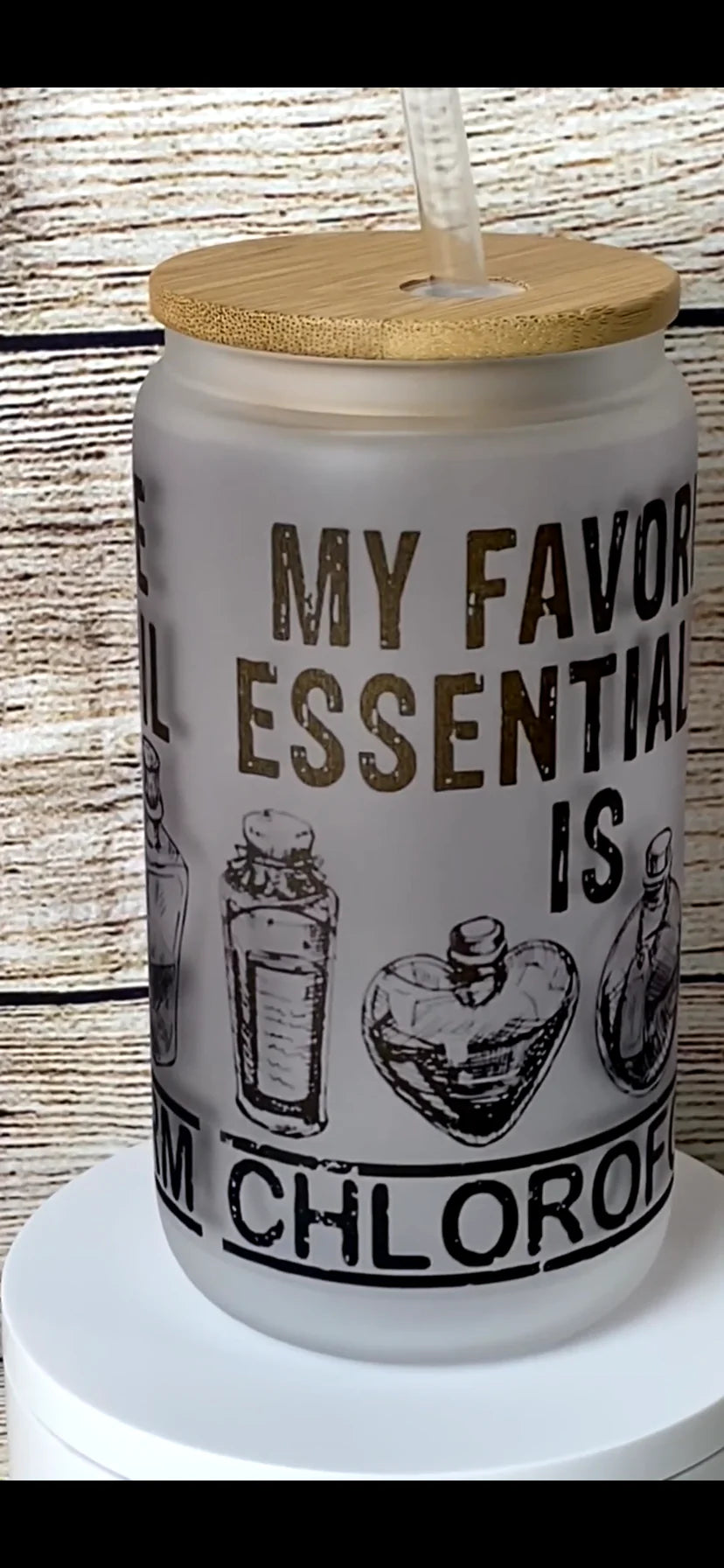 Essential oils chloroform frosted glass 16 ounce beer can tumbler