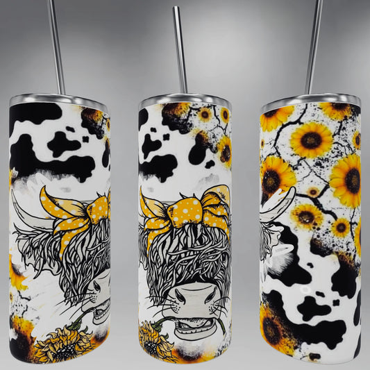 Highland cow with sunflower 20 ounce insulated tumbler