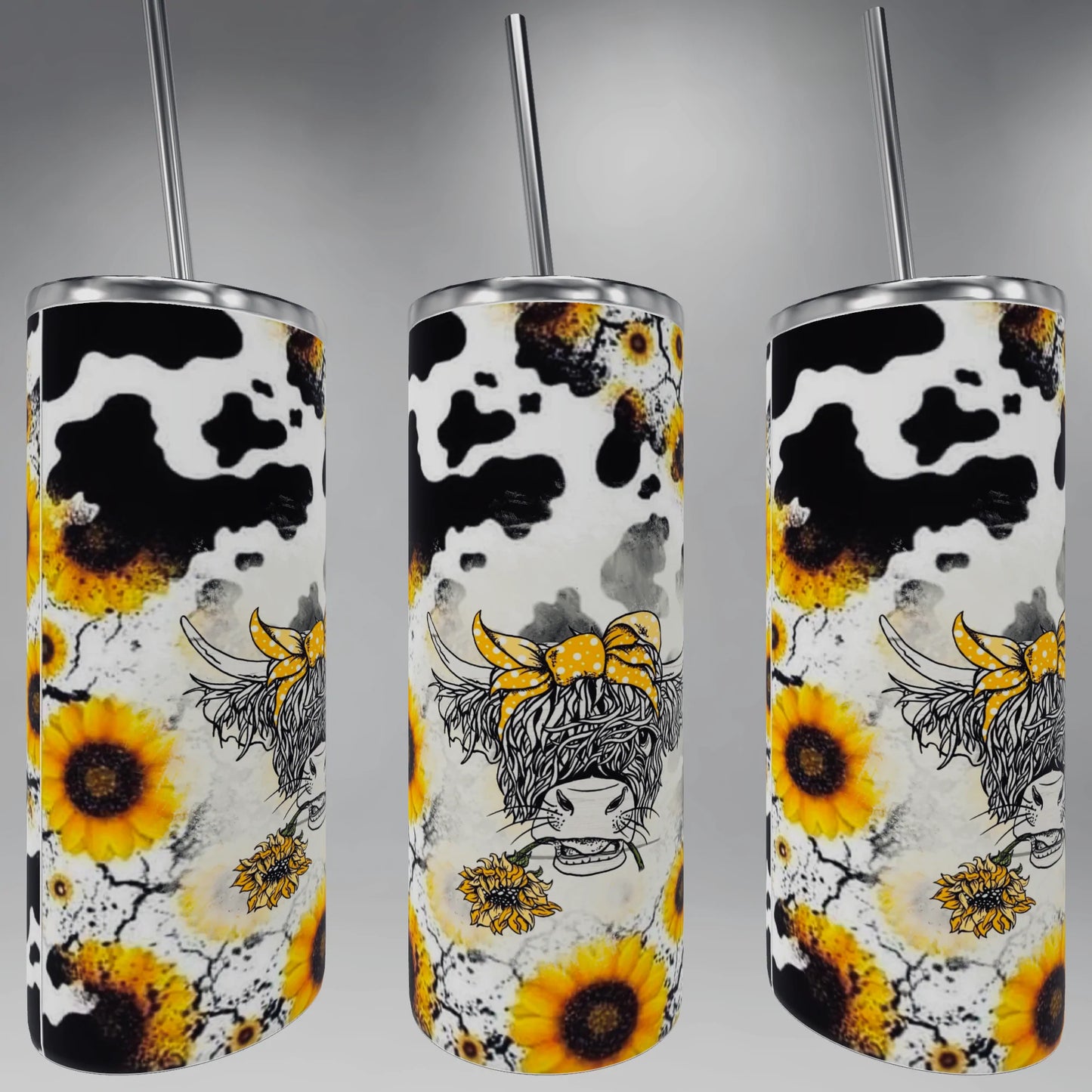 Sunflower highland cow 20 ounce insulated tumbler